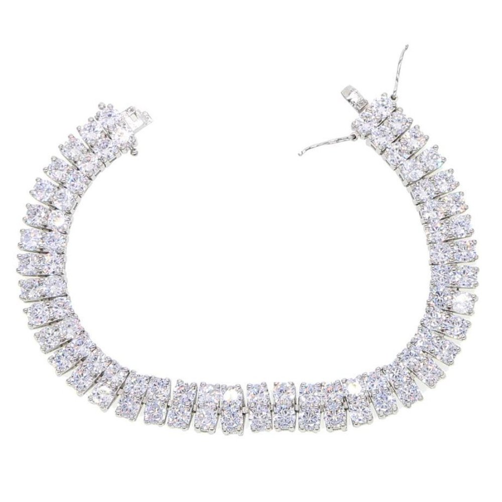 Diamond CZ Double Row 10mm Tennis Bracelet I Gold + Silver Tennis Bracelet 127 - Picture 8 of 12